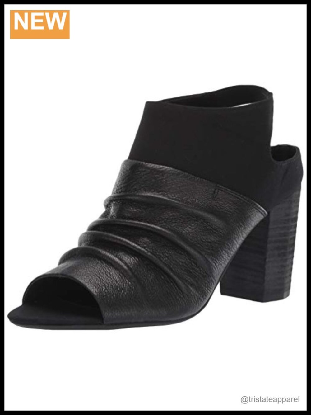 Genuine Leather Heeled Sandals with Elastic Back and Beveled Block Heel